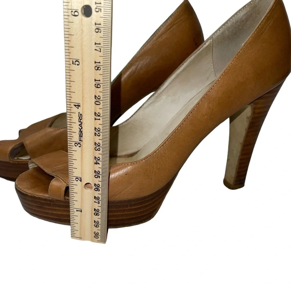 Steve Madden Women's Pumps Size 8.5M Leather Tan Open Toe Platform "Glamor" - Picture 6 of 9